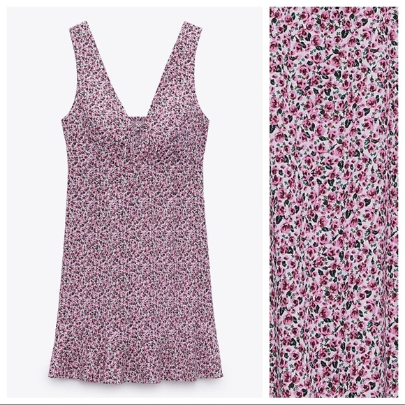 🌹NWT. Zara Flowers Rosebud Print Linen Blend Mini Dress. Size M. - Picture 6 of 11